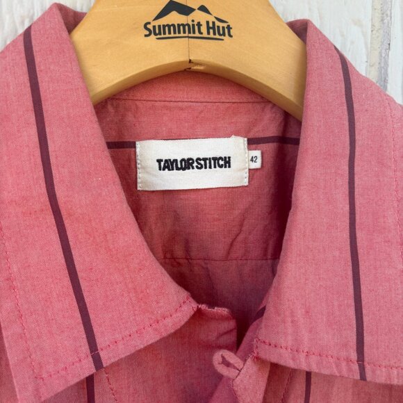 Taylor Stitch Short Sleeve Hawthorne Shirt Men's 42 Red Striped Camp Collar - Picture 3 of 9